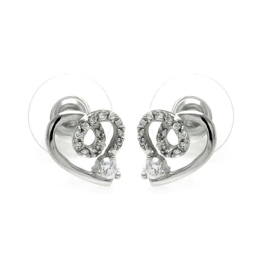 Silver 925 Rhodium Plated Open Heart CZ Outline Stud Earrings - BGE00228 | Silver Palace Inc.