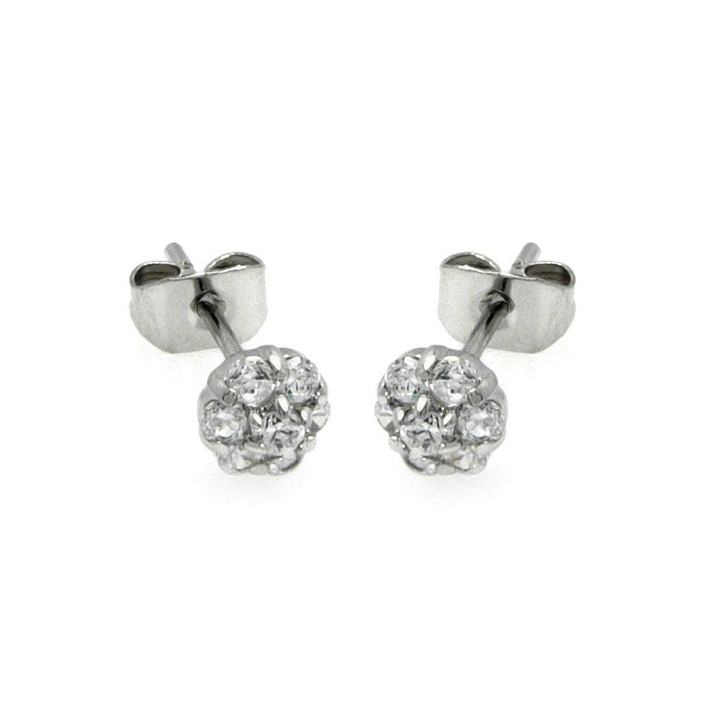 Silver 925 Rhodium Plated Flower CZ Stud Earrings - BGE00229 | Silver Palace Inc.