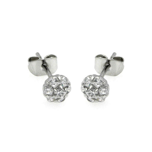 Silver 925 Rhodium Plated Flower CZ Stud Earrings - BGE00229 | Silver Palace Inc.