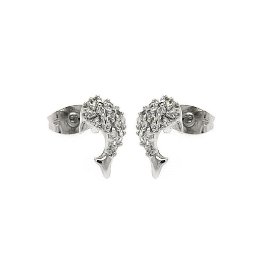 Silver 925 Rhodium Plated Fish CZ Stud Earrings - BGE00249 | Silver Palace Inc.