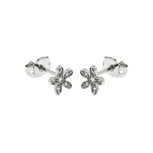 Silver 925 Rhodium Plated Flower CZ Stud Earrings - BGE00251 | Silver Palace Inc.