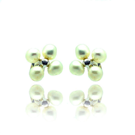 Silver 925 Rhodium Plated Flower Fresh Water Pearl Stud Earrings - BGE00320 | Silver Palace Inc.