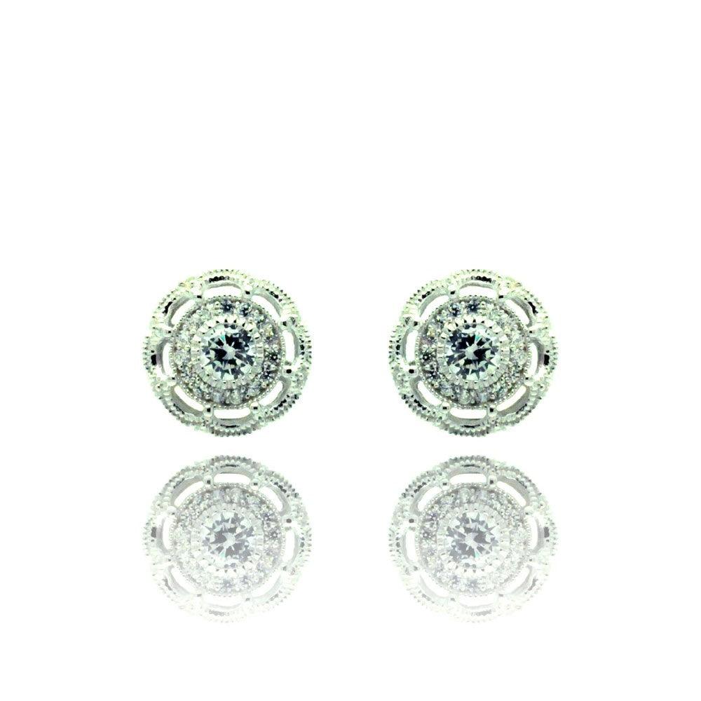 Silver 925 Rhodium Plated Round CZ Stud Earrings - BGE00325 | Silver Palace Inc.