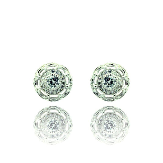 Silver 925 Rhodium Plated Round CZ Stud Earrings - BGE00325 | Silver Palace Inc.