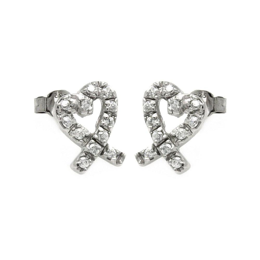 Silver 925 Rhodium Plated CZ Heart Shape Stud Earrings - STE00047 | Silver Palace Inc.