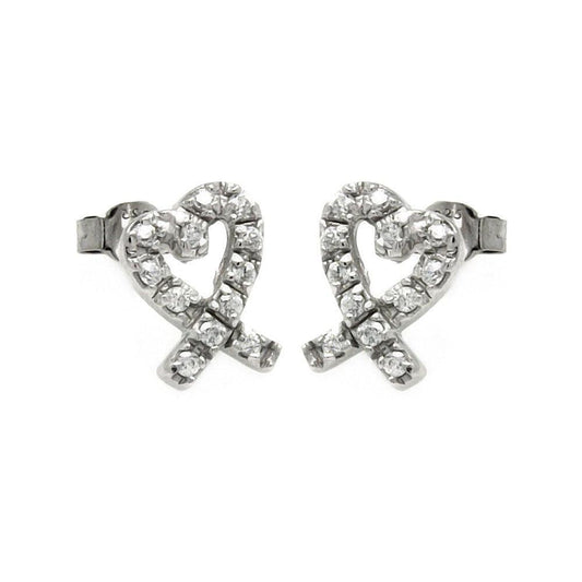 Silver 925 Rhodium Plated CZ Heart Shape Stud Earrings - STE00047 | Silver Palace Inc.