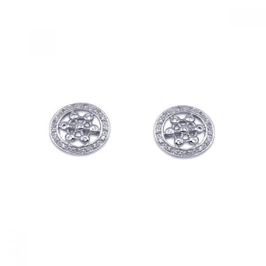 Closeout-Silver 925 Rhodium Plated Round Helm Wheel CZ Stud Earrings - STE00129 | Silver Palace Inc.