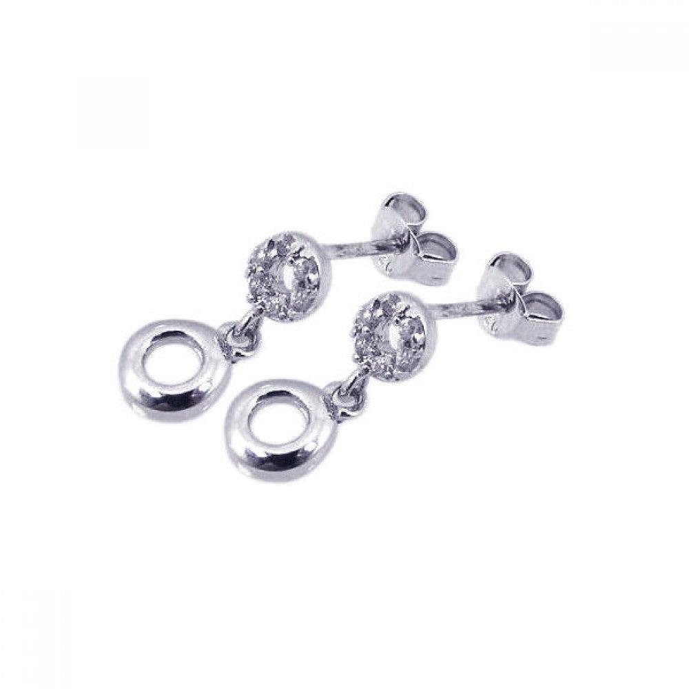 Silver 925 Rhodium Plated Round CZ Dangling Post Earrings - STE00487 | Silver Palace Inc.