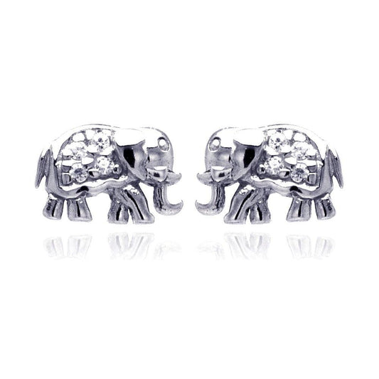 Silver 925 Rhodium Plated Elephant Cluster CZ Stud Earrings - STE00507 | Silver Palace Inc.