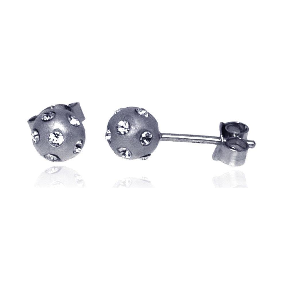 Silver 925 Rhodium Plated Disco Ball Round CZ Post Earrings - STE00541 | Silver Palace Inc.