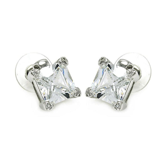 Silver 925 Rhodium Plated Square Clear CZ Stud Earrings - STE00634CL | Silver Palace Inc.