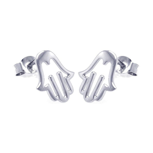 Silver 925 Rhodium Plated Open Hand Stud Earrings - STE00772 | Silver Palace Inc.