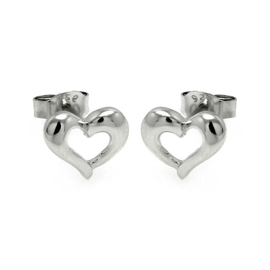 Silver 925 Rhodium Plated Open Hear Stud Earrings - STE00779 | Silver Palace Inc.