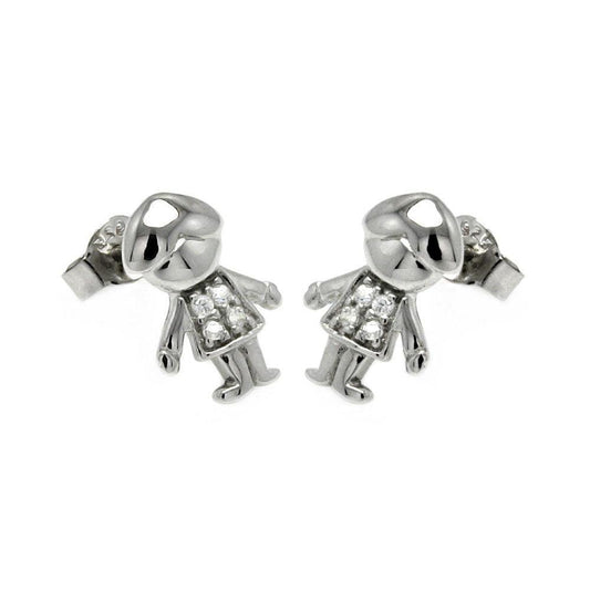 Silver 925 Rhodium Plated Little Boy CZ Stud Earrings - STE00871 | Silver Palace Inc.