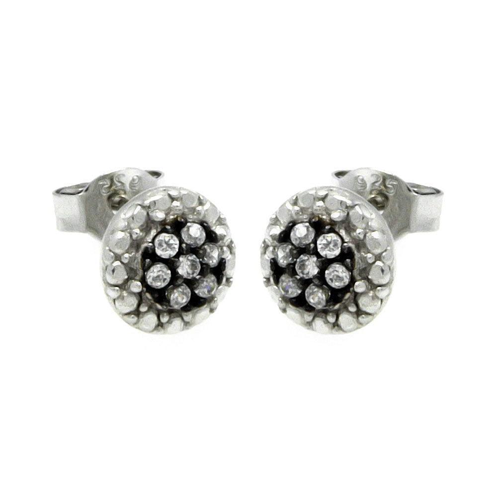 Silver 925 Black and Silver Rhodium Plated Round CZ Stud Earrings - STE00892 | Silver Palace Inc.