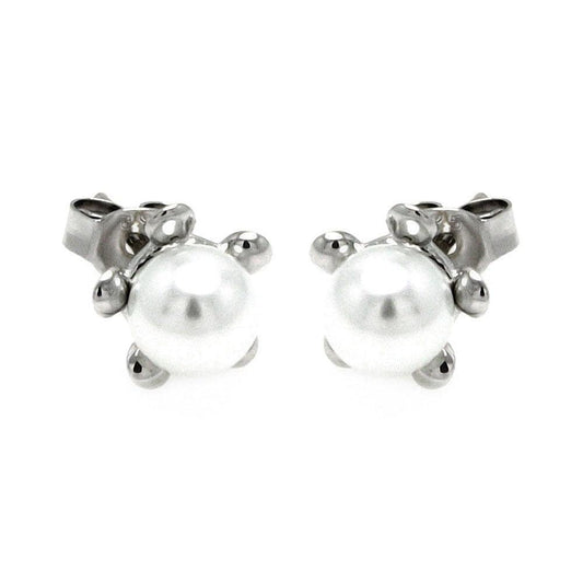 Silver 925 Rhodium Plated Five Ball Big Pearl Stud Earrings - STE00895 | Silver Palace Inc.