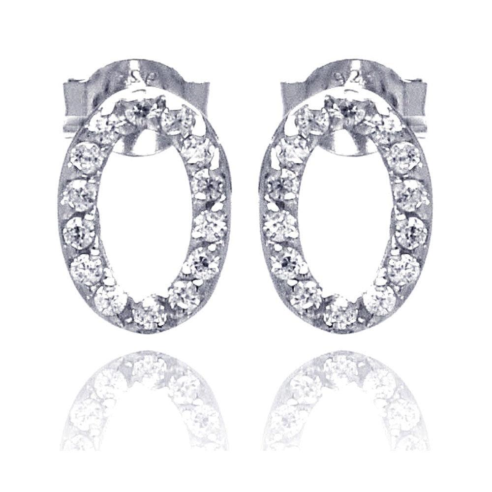 Silver 925 Rhodium Plated Round Oval Letter O CZ Stud Earrings - STE00505 | Silver Palace Inc.