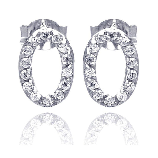 Silver 925 Rhodium Plated Round Oval Letter O CZ Stud Earrings - STE00505 | Silver Palace Inc.