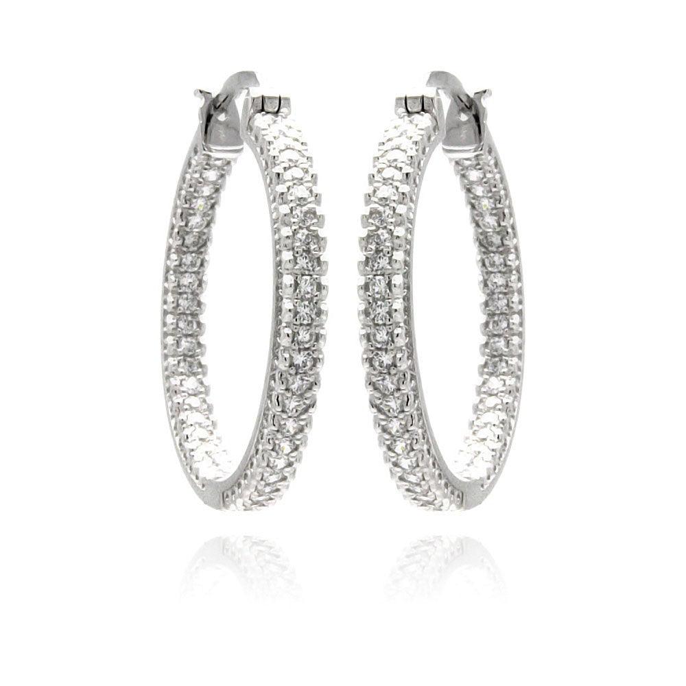 Silver 925 Rhodium Plated Micro Pave Clear CZ Hoop Earrings - ACE00061 | Silver Palace Inc.