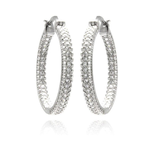 Silver 925 Rhodium Plated Micro Pave Clear CZ Hoop Earrings - ACE00061 | Silver Palace Inc.