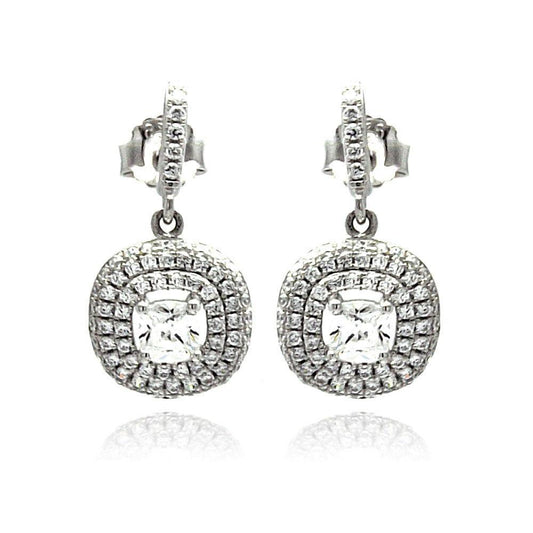 Silver 925 Rhodium Plated Micro Pave Clear CZ Round Dangling Stud Earrings - ACE00074 | Silver Palace Inc.