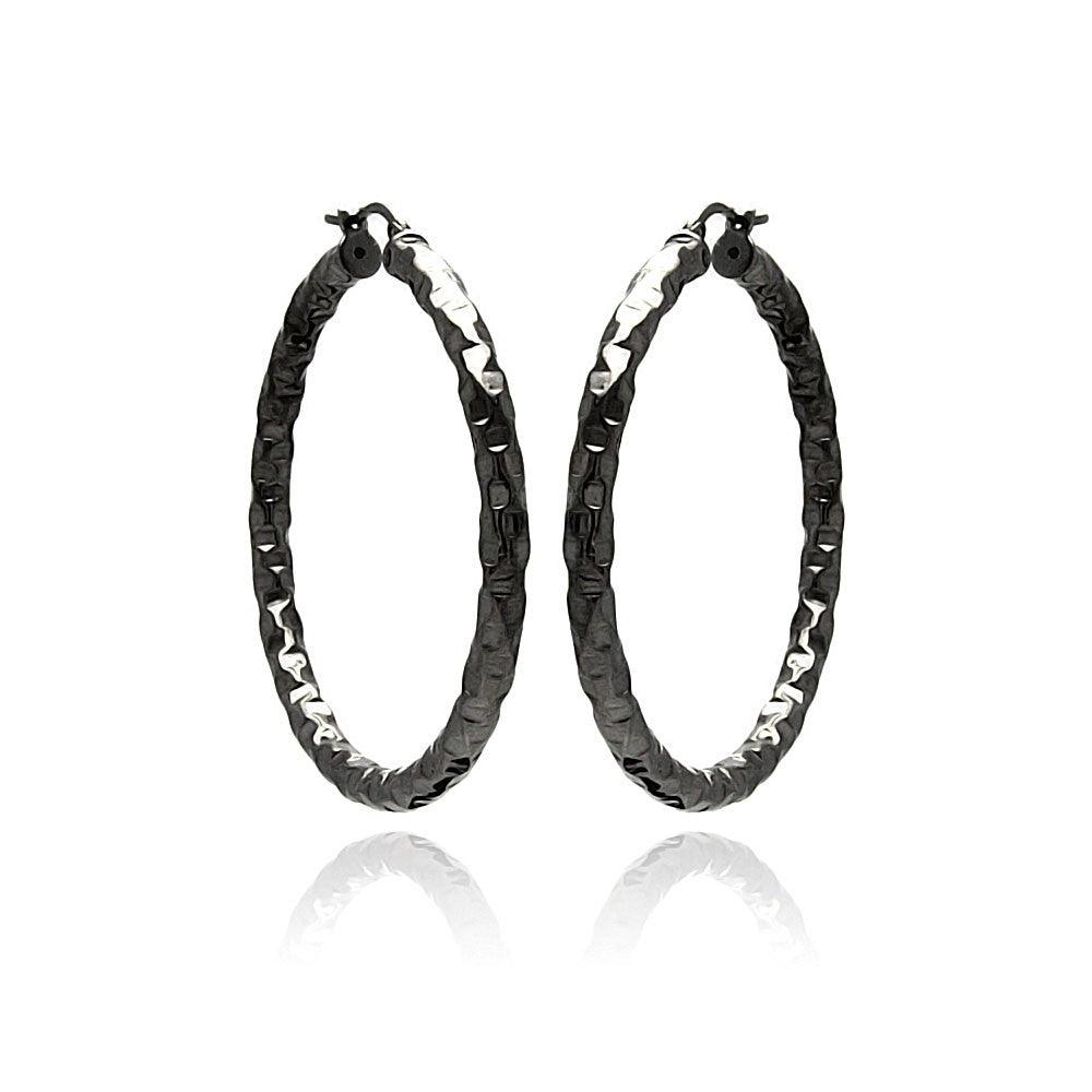 Closeout-Silver 925 Black Rhodium Plated Hoop Earrings - ITE00021BLK | Silver Palace Inc.