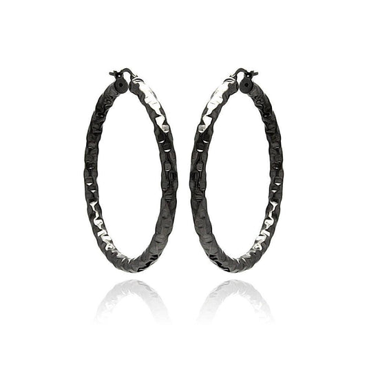 Closeout-Silver 925 Black Rhodium Plated Hoop Earrings - ITE00021BLK | Silver Palace Inc.