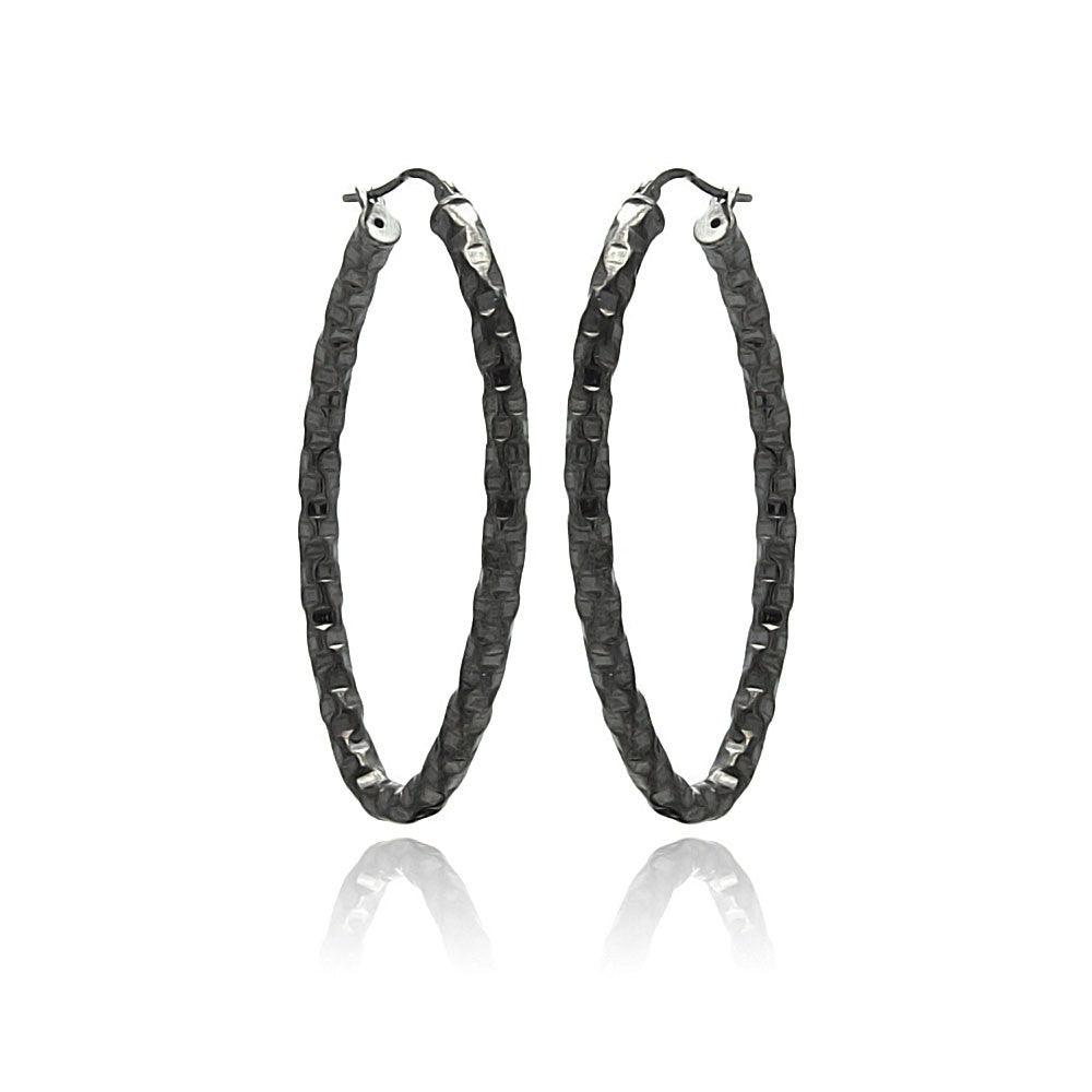 Closeout-Silver 925 Black Rhodium Plated Oval Hoop Earrings - ITE00022BLK | Silver Palace Inc.