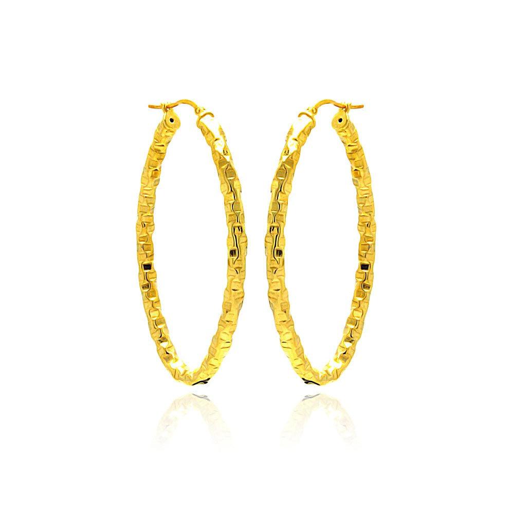 Closeout-Silver 925 Gold Plated Oval Hoop Earrings - ITE00022GP | Silver Palace Inc.