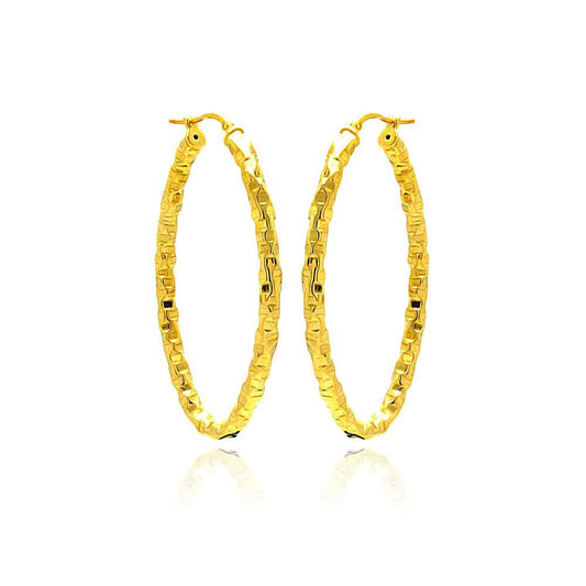 Closeout-Silver 925 Gold Plated Oval Hoop Earrings - ITE00022GP | Silver Palace Inc.