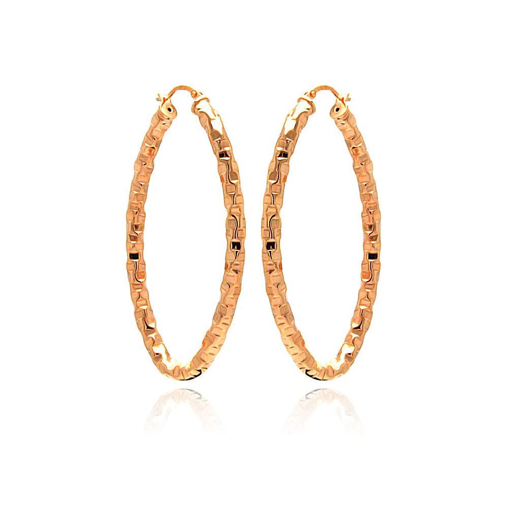 Closeout-Silver 925 Rose Gold Plated Oval Hoop Earrings - ITE00022RGP | Silver Palace Inc.