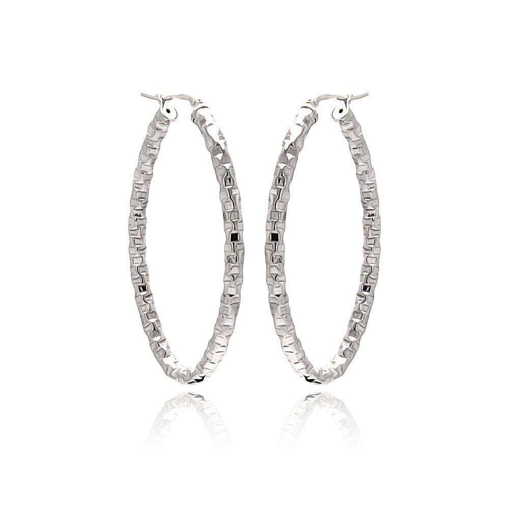 Closeout-Silver 925 Rhodium Plated Oval Hoop Earrings - ITE00022RH | Silver Palace Inc.