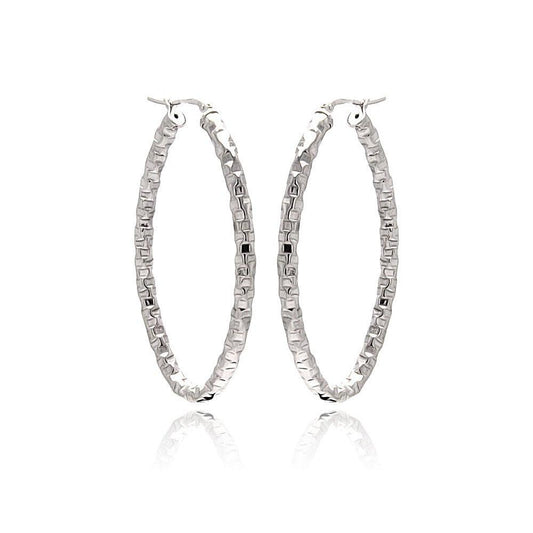 Closeout-Silver 925 Rhodium Plated Oval Hoop Earrings - ITE00022RH | Silver Palace Inc.