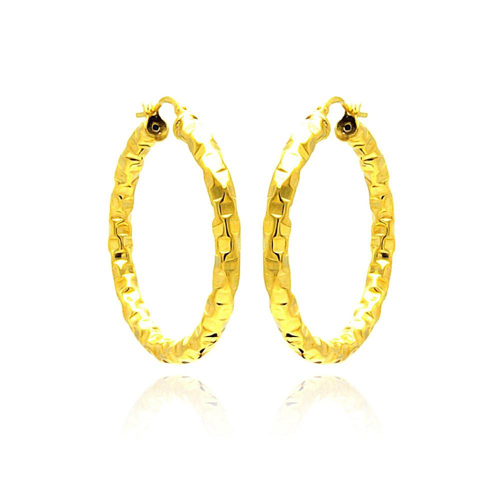 Closeout-Silver 925 Gold Plated Oval Hoop Earrings - ITE00023GP | Silver Palace Inc.