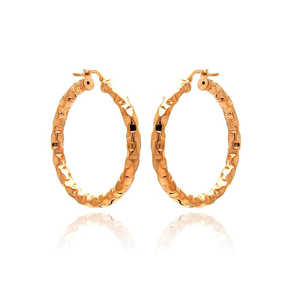 Closeout-Silver 925 Rose Gold Plated Oval Hoop Earrings - ITE00023RGP | Silver Palace Inc.