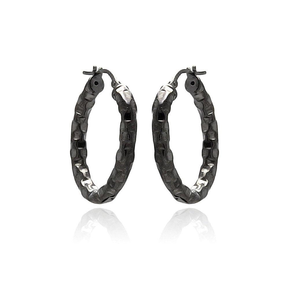 Closeout-Silver 925 Black Rhodium Plated Oval Hoop Earrings - ITE00024BLK | Silver Palace Inc.