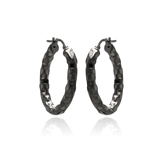 Closeout-Silver 925 Black Rhodium Plated Oval Hoop Earrings - ITE00024BLK | Silver Palace Inc.