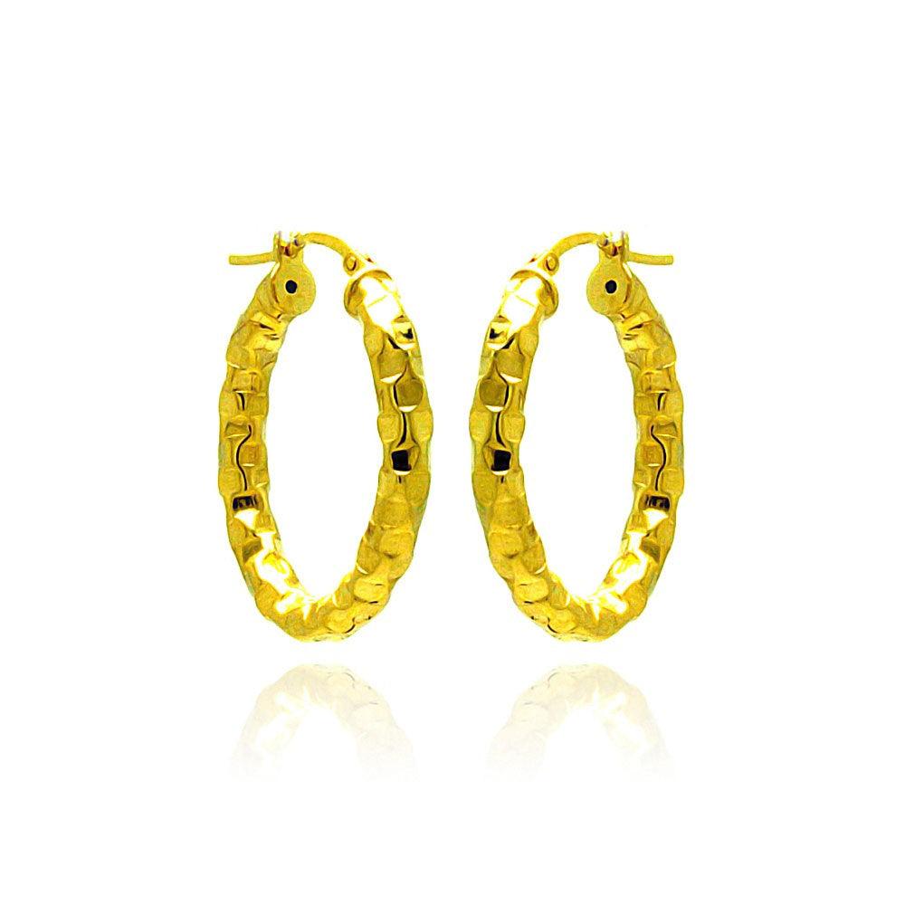 Closeout-Silver 925 Gold Plated Oval Hoop Earrings - ITE00024GP | Silver Palace Inc.