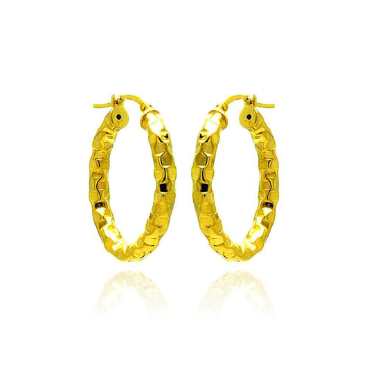 Closeout-Silver 925 Gold Plated Oval Hoop Earrings - ITE00024GP | Silver Palace Inc.