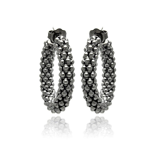 Closeout-Silver 925 Black Rhodium Plated Italian Hoop Earrings - ITE00029BLK | Silver Palace Inc.