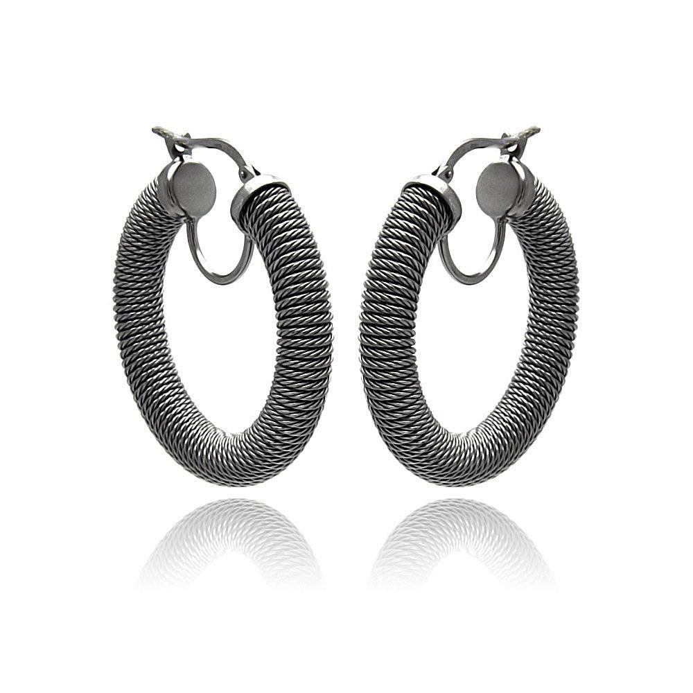 Closeout-Silver 925 Black Rhodium Plated Italian Hoop Earrings - ITE00030BLK | Silver Palace Inc.