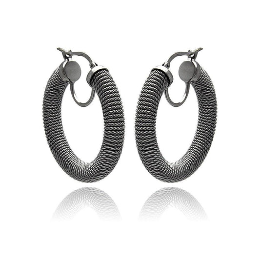 Closeout-Silver 925 Black Rhodium Plated Italian Hoop Earrings - ITE00030BLK | Silver Palace Inc.