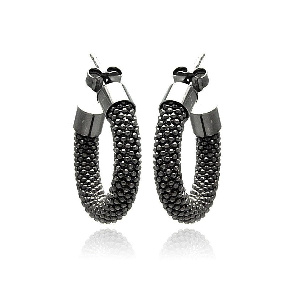 Closeout-Silver 925 Black Rhodium Plated Italian Hoop Earrings - ITE00031BLK | Silver Palace Inc.