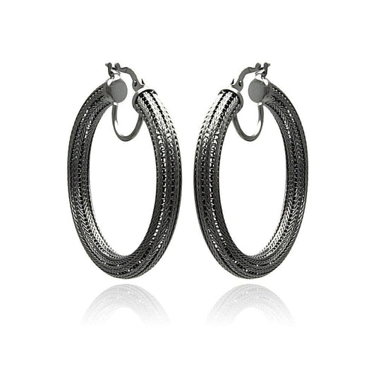 Closeout-Silver 925 Black Rhodium Plated Italian Hoop Earrings - ITE00033BLK | Silver Palace Inc.