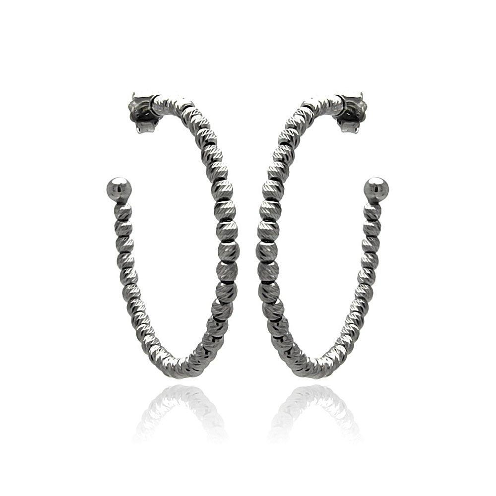 Closeout-Silver 925 Black Rhodium Plated Italian Fine Bead Hoop Earrings - ITE00037BLK | Silver Palace Inc.