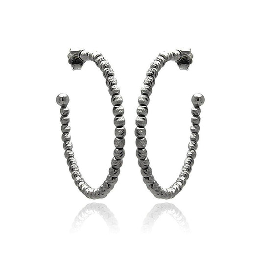 Closeout-Silver 925 Black Rhodium Plated Italian Fine Bead Hoop Earrings - ITE00037BLK | Silver Palace Inc.