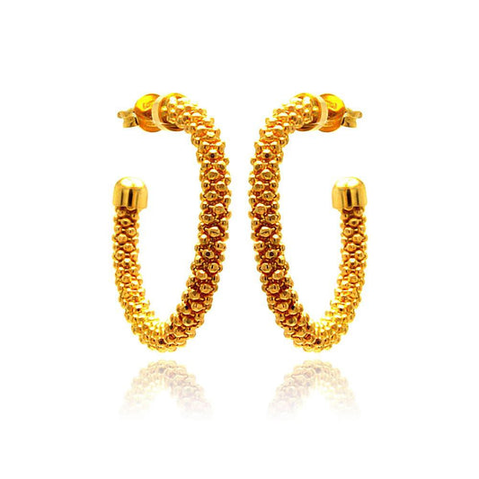 Closeout-Silver 925 Gold Plated Crescent Hoop Earrings - ITE00038GP | Silver Palace Inc.