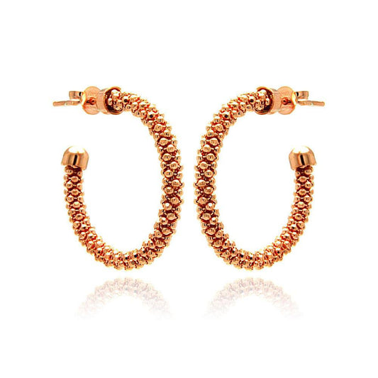 Closeout-Silver 925 Rose Gold Plated Crescent Hoop Earrings - ITE00038RGP | Silver Palace Inc.