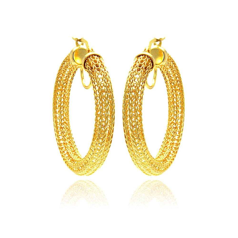 Closeout-Silver 925 Gold Plated Mesh Hoop Earrings - ITE00039GP | Silver Palace Inc.