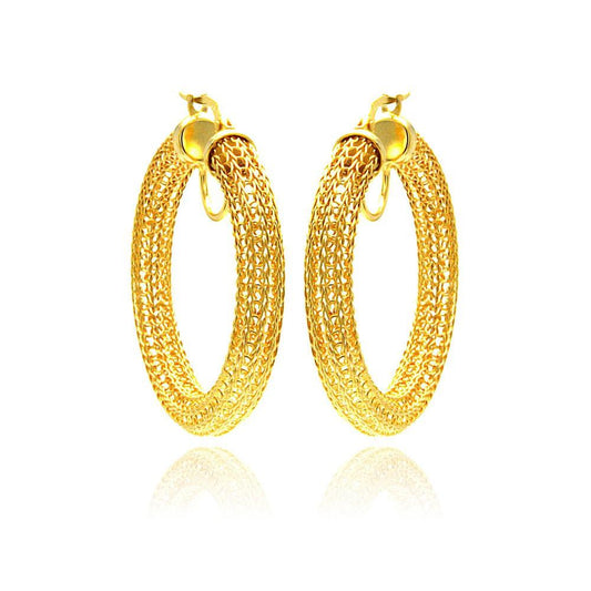 Closeout-Silver 925 Gold Plated Mesh Hoop Earrings - ITE00039GP | Silver Palace Inc.